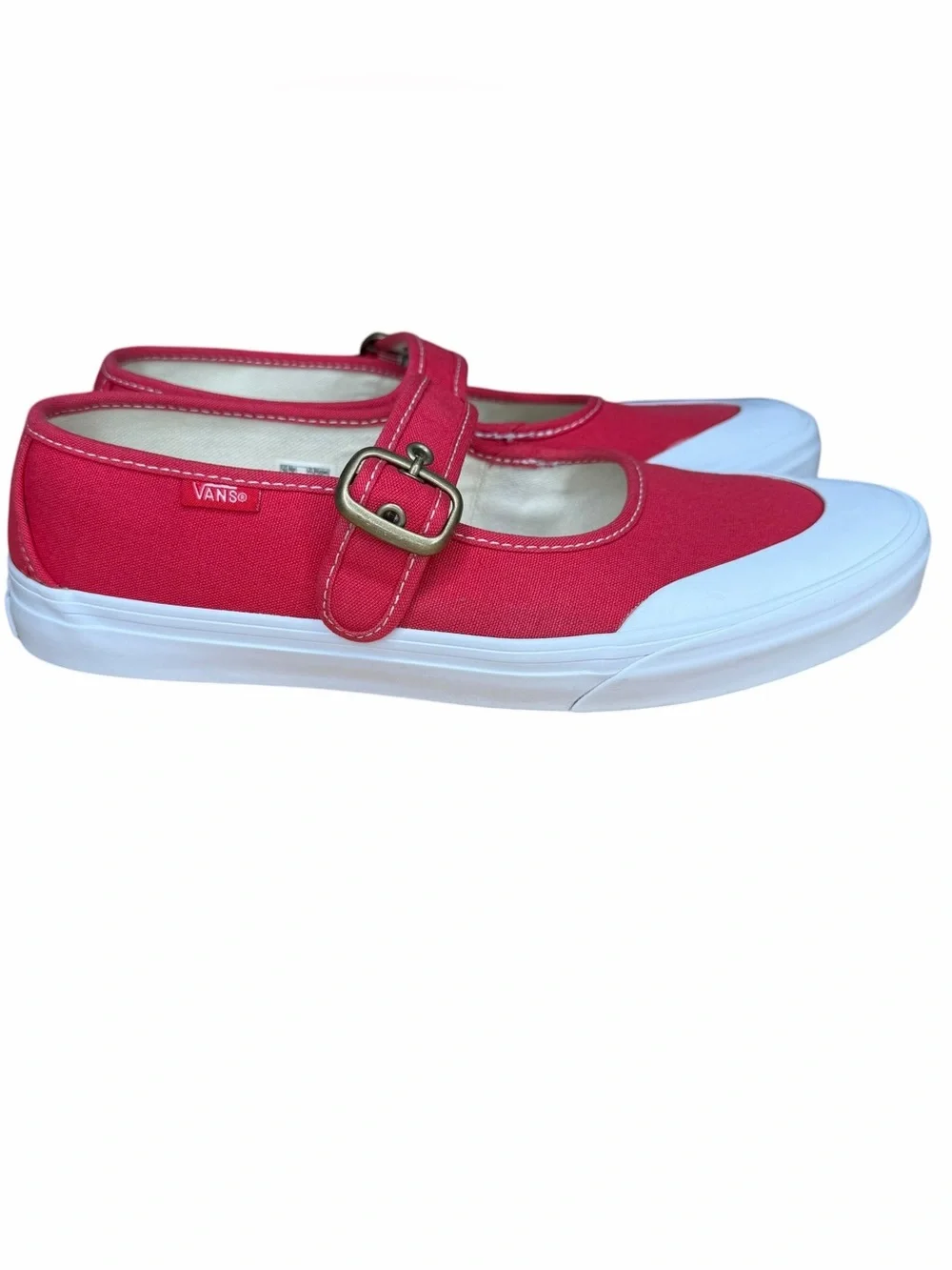 Vans Mary Jane Canvas Shoes Red White Buckle Sneakers Women’s Size 9
